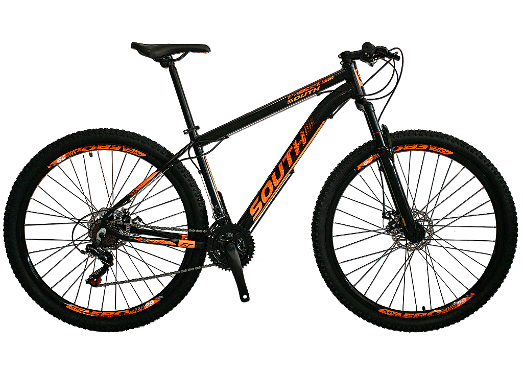 BICICLETA SOUTH STORM PRETO C/ LARANJA ARO 29 21V TAM - 19